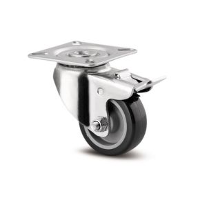 Zwenkwiel geremd ø050mm| Draagv. 40kg | Diam 50| Breedte 19| Hoogte 70 | Plaat 60 x 60 mm