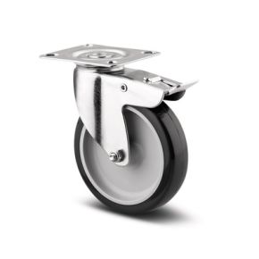Zwenkwiel geremd ø075mm| Draagv. 60kg | Diam 75| Breedte 25| Hoogte 100 | Plaat 60 x 60 mm