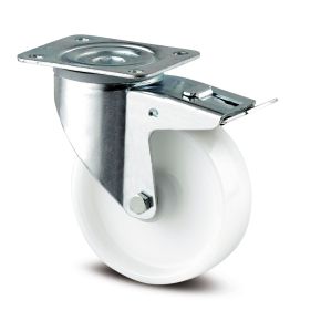 Zwenkwiel ø100mm enkel geremd | Draagv. 400kg | Diam 100mm| Breedte 75mm| Hoogte 135 | Plaat 105 x 80 mm