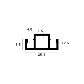 Aluminium horprofiel tussenkader 25.5mm