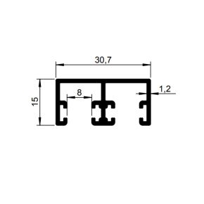 Aluminium Dubbel U-profiel (bovenrail)