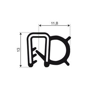 Rubber klemprofiel + kraal zijkant klembereik 2mm